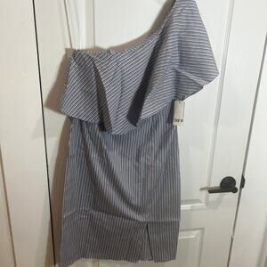 BAR III Women's Blue Striped Ruffled Slitted Dress Size M